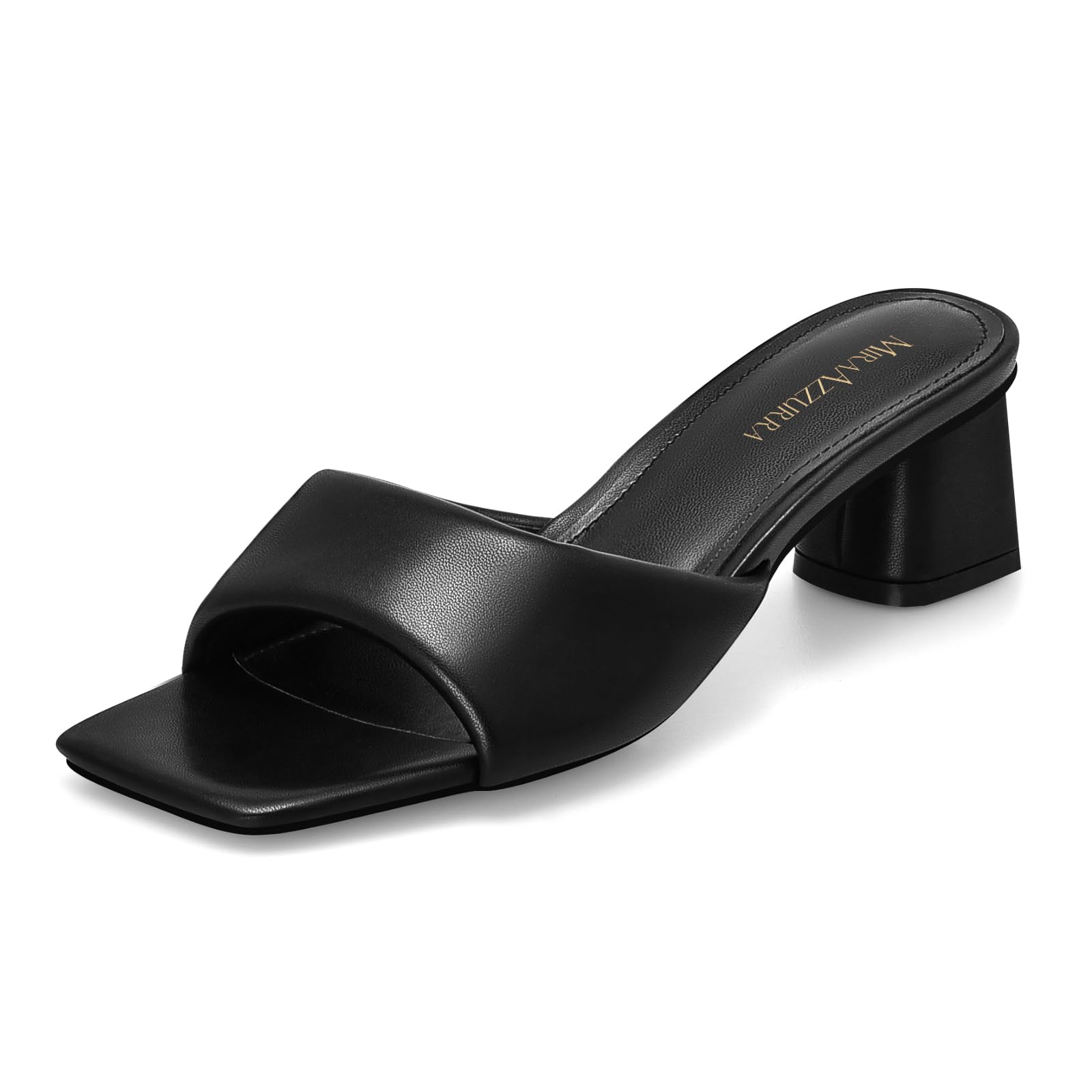 MIRAAZZURRA Black Mule Heels for Women Square Open Toe Mules